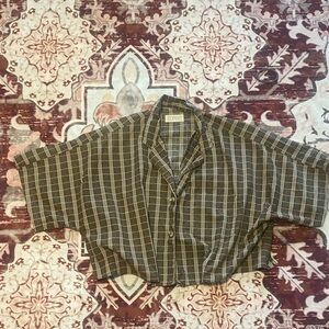 Esprit Brown Plaid Button-Up crop top 90s vintage